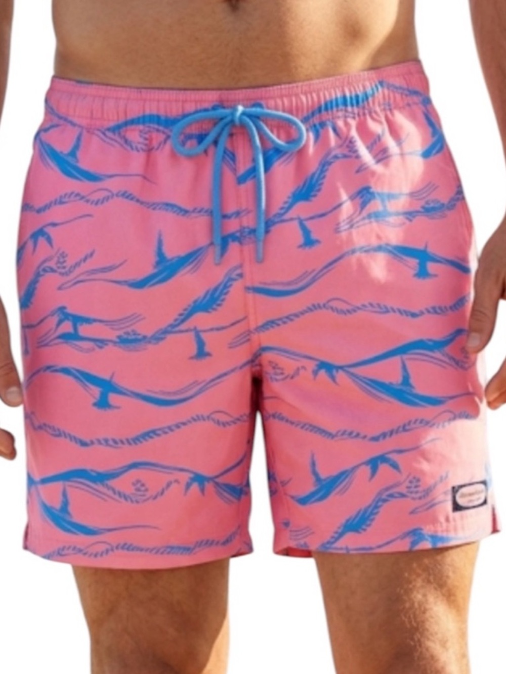 Vineyard Vines Chappy Coral Blue Wave Print Swim Trunks L
H